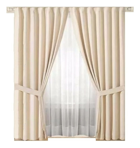 Cortina Vilon Textil Blackout + Voile 140x220 4 Paños Crema
