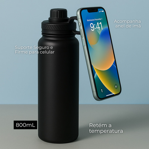Garrafa Isotérmica 800ml Alça Vedação Design Resistente Imã Cor Roxo