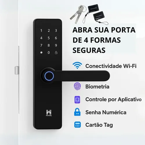 Fechadura Eletrônica Inteligente Digital Com Biometria Senha Preto