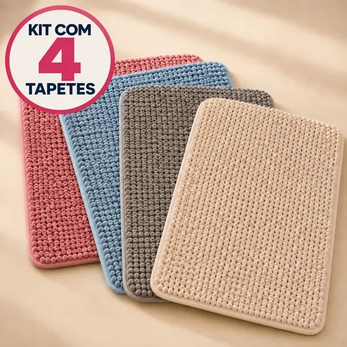 Kit 4 tapetes de banheiro bolinha, macio e antiderrapante!