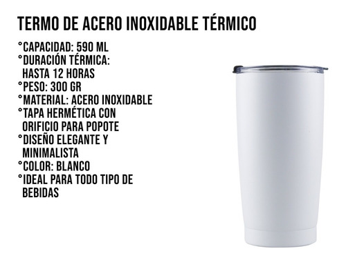 Imagen 2 de 10 de Vaso Termo Acero Inoxidable P/ Cafe 20oz Térmico Tapa Ce-t01