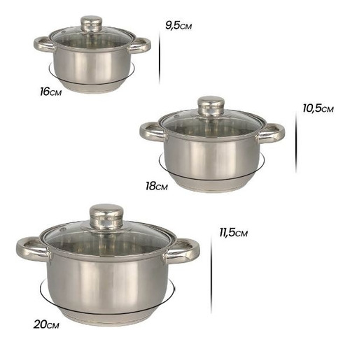 Kit 5 Panelas Aço Inox