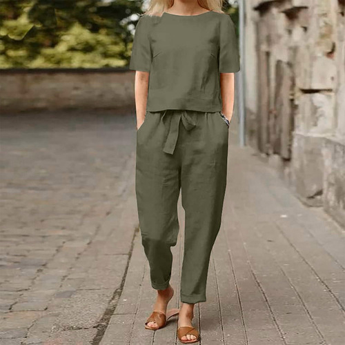 Conjunto De 2 Piezas Para Mujer Short Sets Algodón Lino