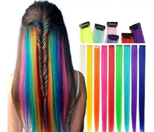 Extensiones de cabello con clip de colores para niñas - Temu