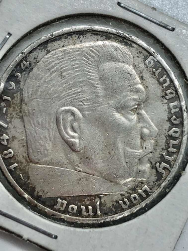 Moneda De Plata 5 Marcos Alemanes Tercer Reich Año 1936 (Usado)