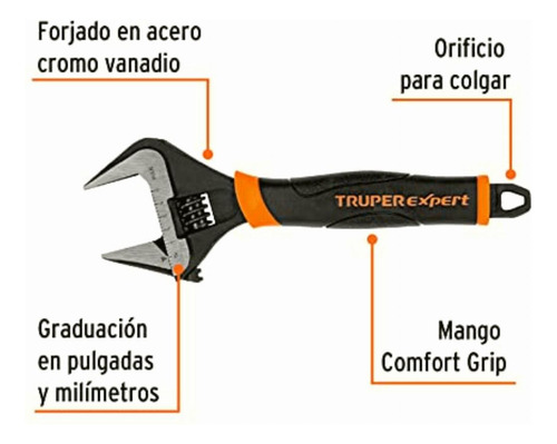 Truper Expert Pet-8xa Llave Ajustable (perico) 8 Boca Ancha