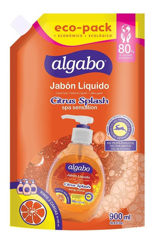 Repuesto Jabón Líquido Citrus Splash 900ml Eco-pack Algabo