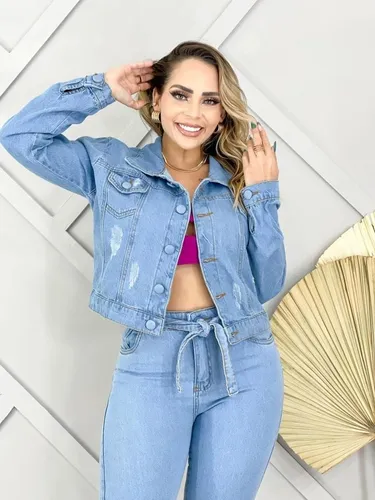 Jaqueta Jeans Feminina Curta Da Moda Botão Encapado