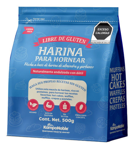 Harina Para Hornear de Almendra & Garbanzo | Endulzada Naturalmente Con Dátil | Sin Gluten | Alta en proteína | Contenido Neto : 500g | KampoNoble