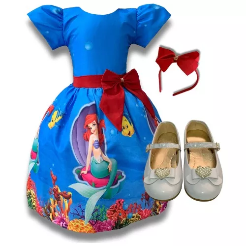 Vestido Infantil Princesa Sofia Pequena Sereia Ariel Luxo 1 A 3 Anos