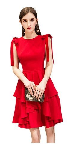 Hermoso Vestido Con Falda De Olanes Asimétrico Moño Tirante | Meses sin intereses Hermoso Vestido Con Falda De Olanes Asimétrico Moño Tirante | Meses sin intereses