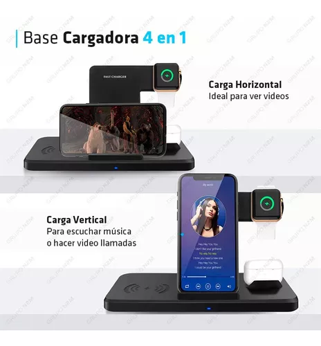 Base de carga inalámbrica 4 en 1 ⚡️ Carga a la vez el iPhone, Apple Watch,  AirPods, iPad o Mac 👀💥 