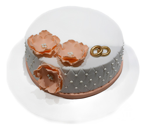 Torta Casamiento Blanca Flores Alianzas Personalizada