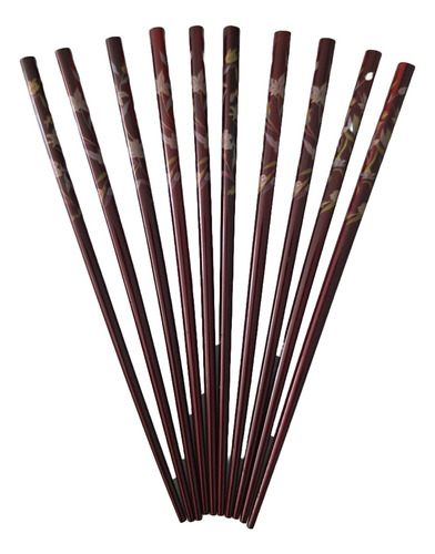 X5 Pares Palillos Chinos De Bambu Con Pintura Artesanal