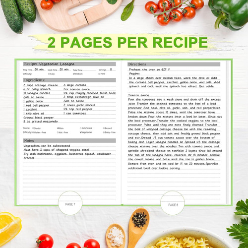 Libro De Recetas En Blanco 7x9.6 - Cuaderno De Cocina Elegan