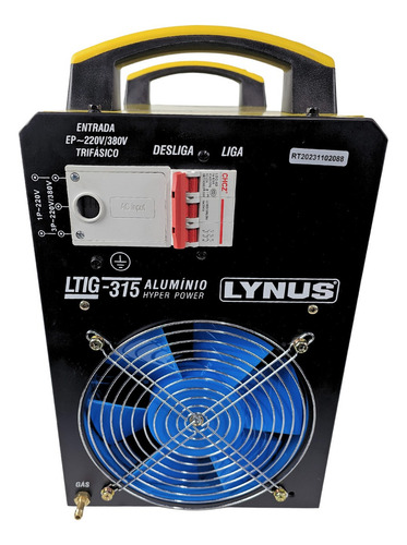 Inversora Solda Alumínio Com Tocha C/ Gatilho Lynus Ltig-315 Cor Amarelo Frequência 60hz 220v