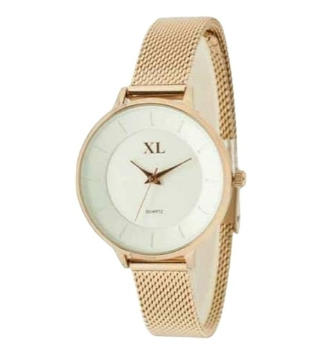 Reloj Mujer Xl Original Malla De Metal Dorado Rose 787-18