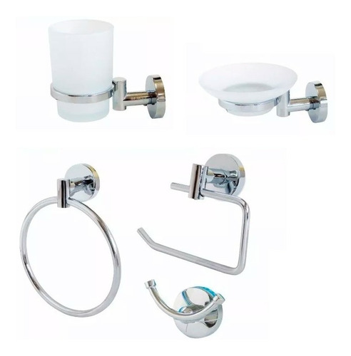 Set Accesorios Baño 5 Piezas Metal Cromado Minimalista Anahi