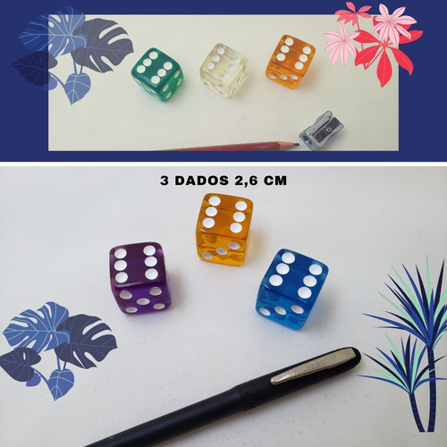 3 Dados 2,6 Cm, Translúcidos, Lindos!