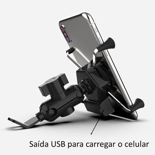 Suporte Celular Moto Bike Com Carregador Usb Alta Volt. Preto
