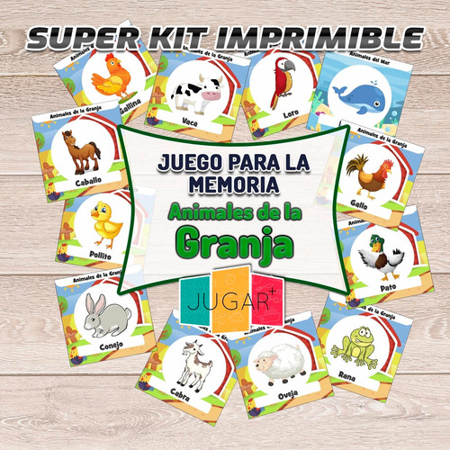 Kit Imprimible Juego De Memoria Animales Granja Mar Bichos