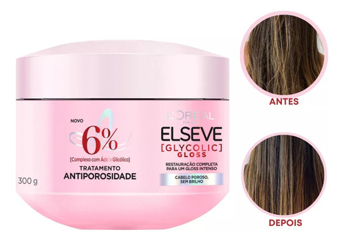 Shampoo, Condicionador 200ml + Mascara Glycolic Gloss Elseve