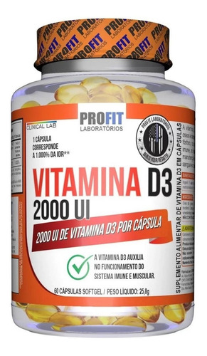 Vitamina D3 2000 Ui 60 Caps -  Profit -  Sistema Imune