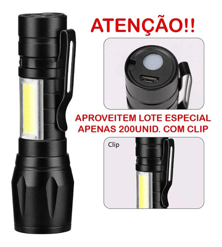 Imagem 2 de 6 de Mini Lanterna Tática Police Usb Recarregável Profissional