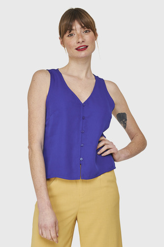 Blusa Básica Con Botones Azul Rey Nicopoly