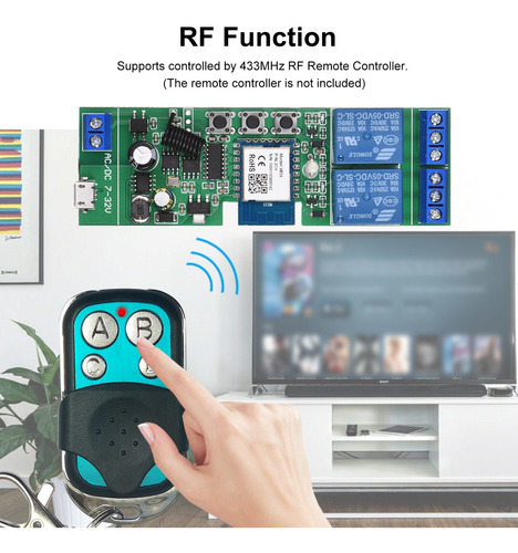 Imagen 7 de 9 de Tuya 2ch Dc5v/7-32v Wifi Interruptor Inalámbrico Relé Módulo