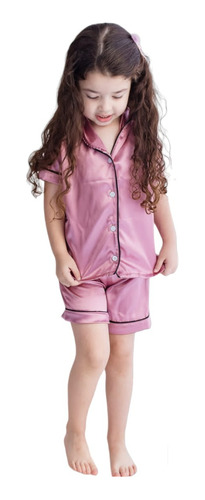 Pijama De Cetim Infantil Camisa E Short Luxo Menina Menino