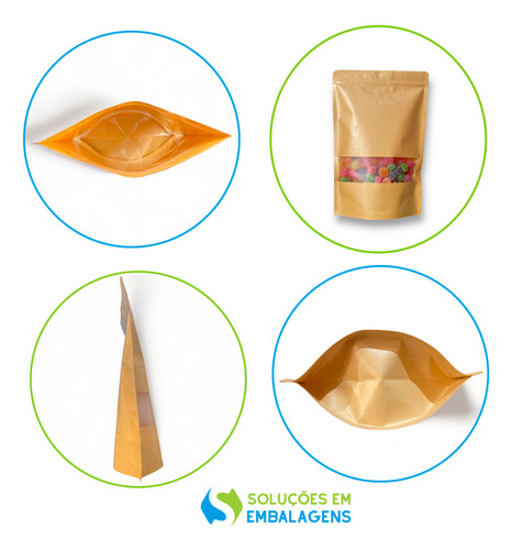 Embalagem Saco Stand Up Kraft C/visor Zip 15x22 500 Uni