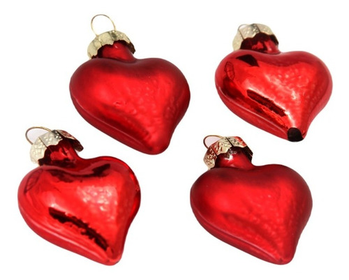 Set X4 Corazones 4cm Adorno Navidad Colgante Navideño Deco