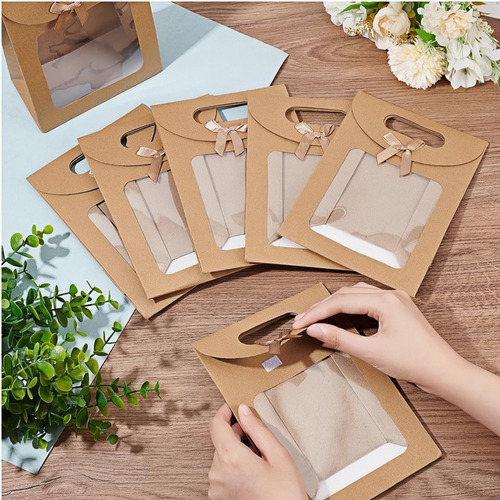 - 30 Bolsas De Papel Kraft Regalo Ventana Transparente