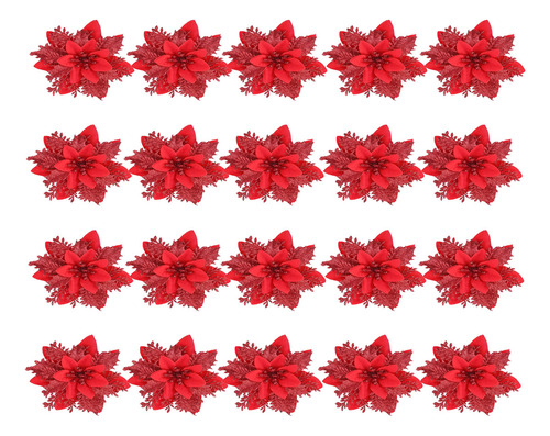 20 Piezas De Flor De Navidad, Flor De Pascua Artificial