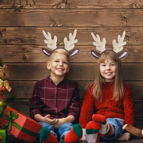 Diadema Utavu Con Cuernos De Reno Y Aro Para Niños, Navidad