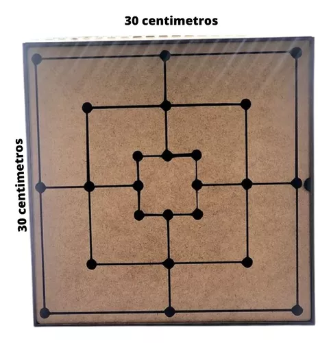 Jogo trilha Tabuleiro em MDF, 200x200mm, contendo 24 peças em madeira.