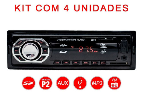 4 Unidades Mp3 Player Automotivo Usb Sd Auxiliar P2 Rádio Fm