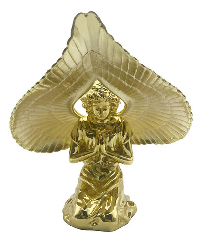 . Anjo Metal Ajoelhado Orando Estátua Cor Dourada Prateleira