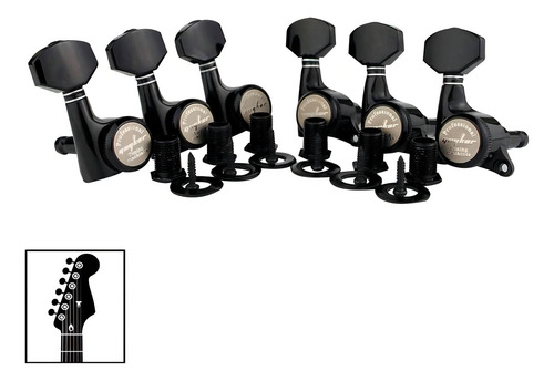 Kit De Tarraxas Com Trava Guyker 6 Em Linha Pretas P/ Destro