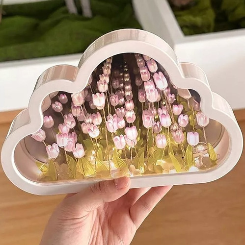 Luz Lámpara Noche Flor Tulipanes Nube Con Espejo Romántica
