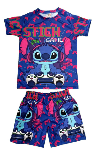 Playera Y Short Conjunto Niño Niña Alta Calidad Sitche Conjunto Playera Y Short Stitch Azul M (4-6)