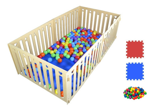 Imagen 3 de 4 de Corralito Corral Pelotero Madera + Pelotas Piso 200x100x60cm