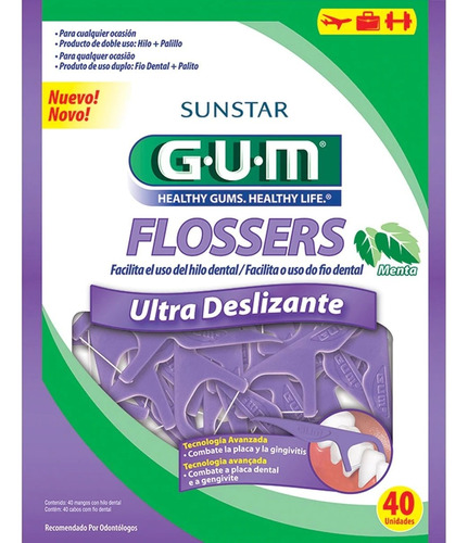 Flosser dental GUM con aplicador Ultra Deslizante sabor menta 40 u