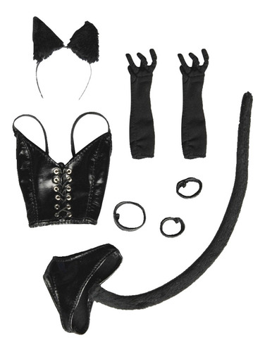 Imagen 1 de 6 de 1/6 Traje De Lencería De Cuero Sintético Negro De Gato