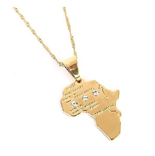 Collar Mapa África Cristal Oro 24k Hip Hop - 