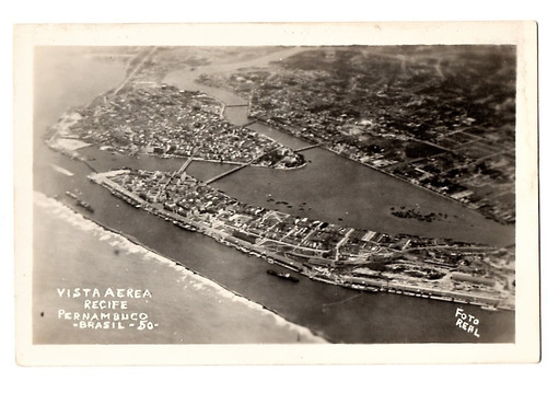Cartao Postal Fotografico Vista Aérea Do Recife Pe Decada 50