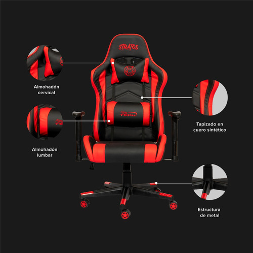 Imagen 7 de 8 de Silla Gamer Stratos Njoytech 2d 180° Rojo Ó Celeste .