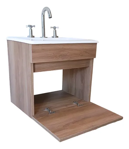Vanitory Flotante Color Madera - 50 Cm - Con Griferia +bacha