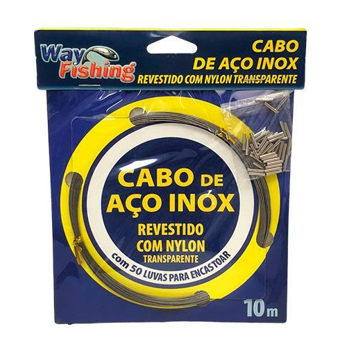 Cabo De Aço Inox 200lb Prata Com Nylon Flexível Way Fishing